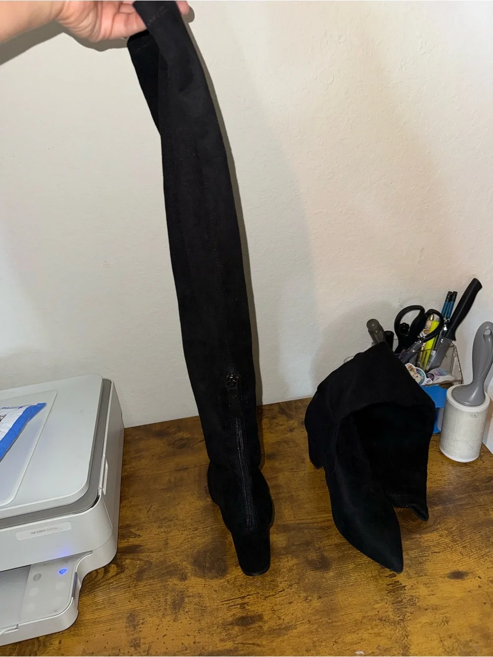 Women’s Wild Diva Black Suede Over-the-Knee Pointed Toe Heeled Boots
